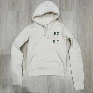 Abercrombie & Fitch Women's Graphic Long Sleeve Pullover Hoodie Cream Medium